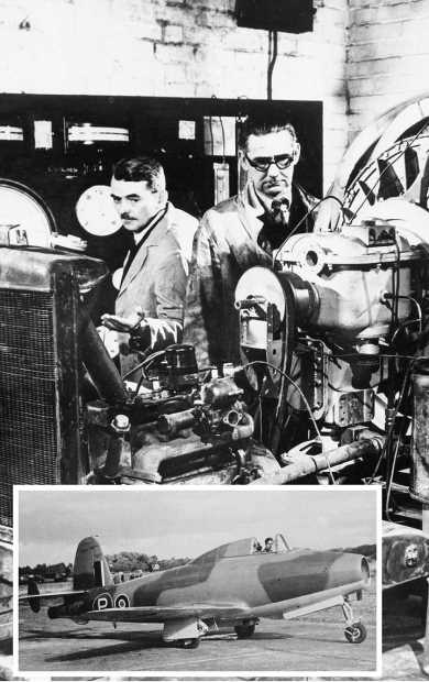 Image of Frank Whittle and assicates testing a jet engine